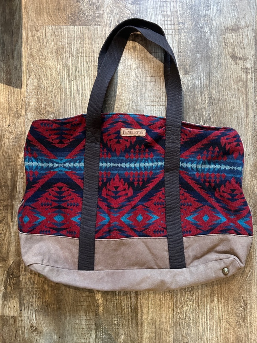 Pendleton Red & Teal Wool & Canvas Tote